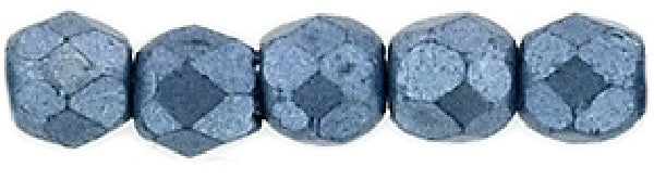 Czech Fire Polished 2mm Round Bead - 1-02-04B06-66 - Saturated Metallic Neutral Gray - 50 Bead Package