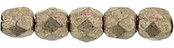Czech Fire Polished 2mm Round Bead - 1-02-77057-68 - Saturated Metallic Pale Dogwood - 50 Bead Package