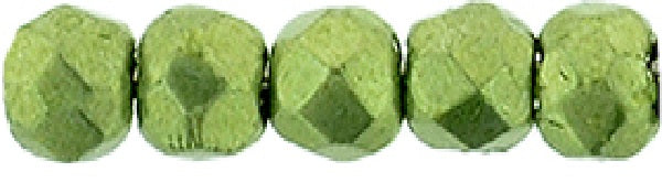 Czech Fire Polished 2mm Round Bead - 1-02-77064-52 - Saturated Metallic Greenery - 50 Bead Package
