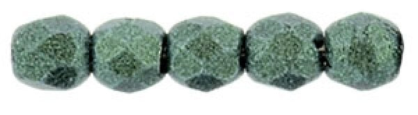 Czech Fire Polished 2mm Round Bead - 1-02-79051-18 - Metallic Suede Light Green - 50 Bead Package