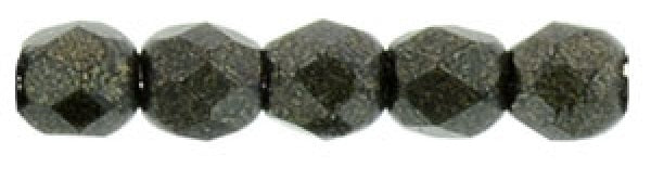 Czech Fire Polished 2mm Round Bead - 1-02-79082-15 - Metallic Suede Dark Green - 50 Bead Package