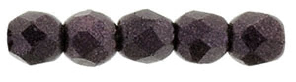 Czech Fire Polished 2mm Round Bead - 1-02-79083-16 - Metallic Suede Dark Plum - 50 Bead Package