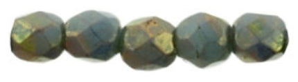 Czech Fire Polished 2mm Round Bead - 1-02-BT6313-96 - Turquoise Bronze Picasso  - 50 Bead Package