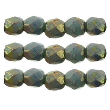 Czech Fire Polished 2mm Round Bead - 1-02-BT6313-96 - Turquoise Bronze Picasso  - 50 Bead Package