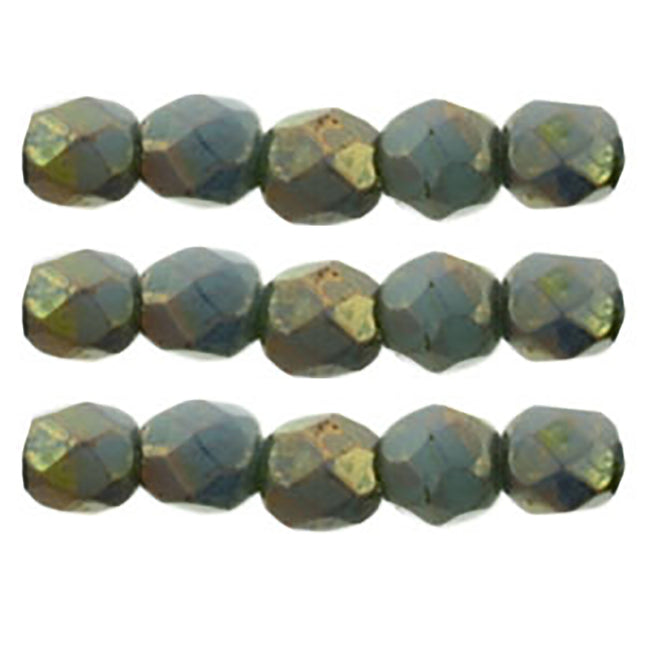 Czech Fire Polished 2mm Round Bead - 1-02-BT6313-96 - Turquoise Bronze Picasso  - 50 Bead Package