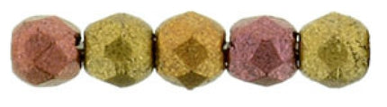 Czech Fire Polished 2mm Round Bead - 1-02-K0162-10 - Matte Metallic Gold Copper Iris - 50 Bead Package