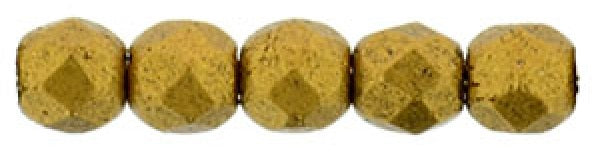 Czech Fire Polished 2mm Round Bead - 1-02-K0174-7 - Matte Metallic Antique Gold - 50 Bead Package