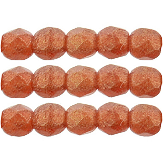 Czech Fire Polished 2mm Round Bead - 1-02-MSG9008-91 - Sueded Gold Ruby - 50 Bead Package