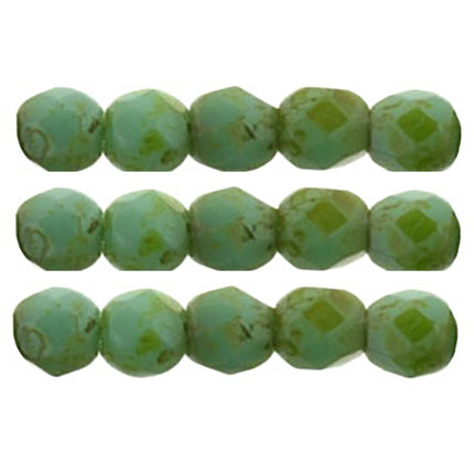 Czech Fire Polished 2mm Round Bead - 1-02-T6313-97 - Turquoise Picasso - 50 Bead Package