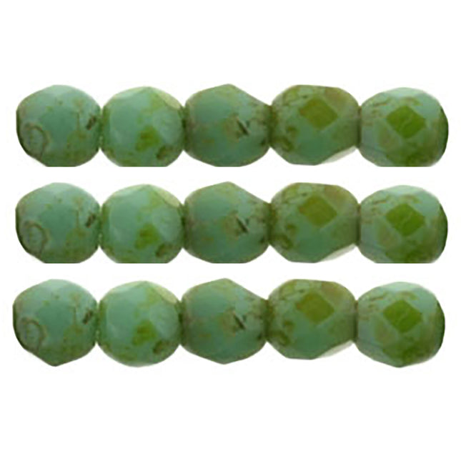 Czech Fire Polished 2mm Round Bead - 1-02-T6313-97 - Turquoise Picasso - 50 Bead Package
