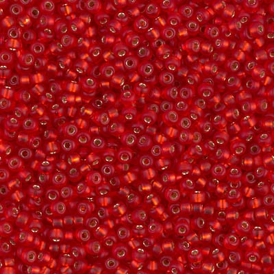 Miyuki 11/0 Seed Beads - 11-010F - Matte Silver Lined Flame Red