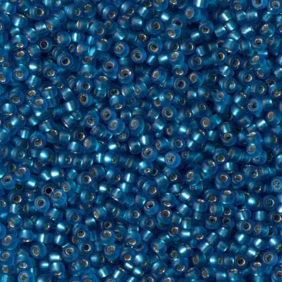 Miyuki 11/0 Seed Beads - 11-025F - Matte Silver Lined Capri Blue