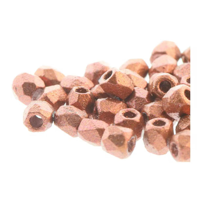 True2 Fire Polish 2mm Round Bead - FPR0200030-01750-11 - Bronze Fire Red - 50 Bead Package