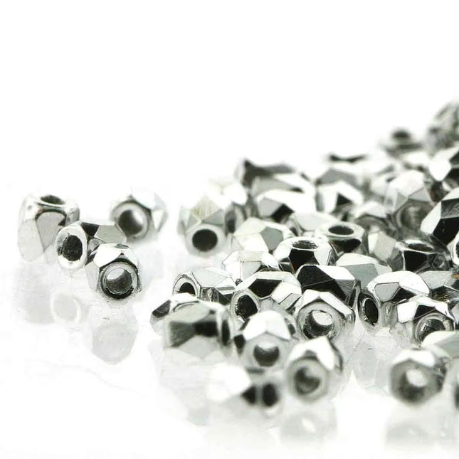 True2 Fire Polish 2mm Round Bead - FPR0200030-27000-45 - Crystal Full Labrador - 50 Bead Package