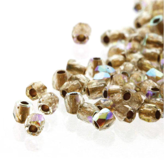 True2 Fire Polish 2mm Round Bead - FPR0200030-68506-31 - Crystal AB Bronze Lined - 50 Bead Package