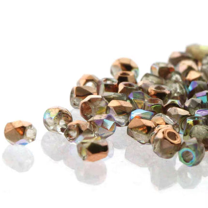 True2 Fire Polish 2mm Round Bead - FPR0200030-98533-43 - Crystal Copper Rainbow - 50 Gram Package