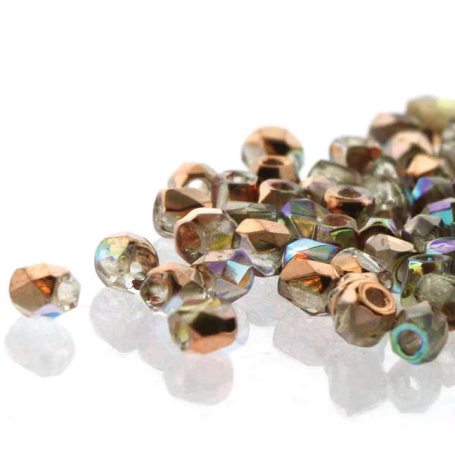 True2 Fire Polish 2mm Round Bead - FPR0200030-98533-43 - Crystal Copper Rainbow - 50 Bead Package