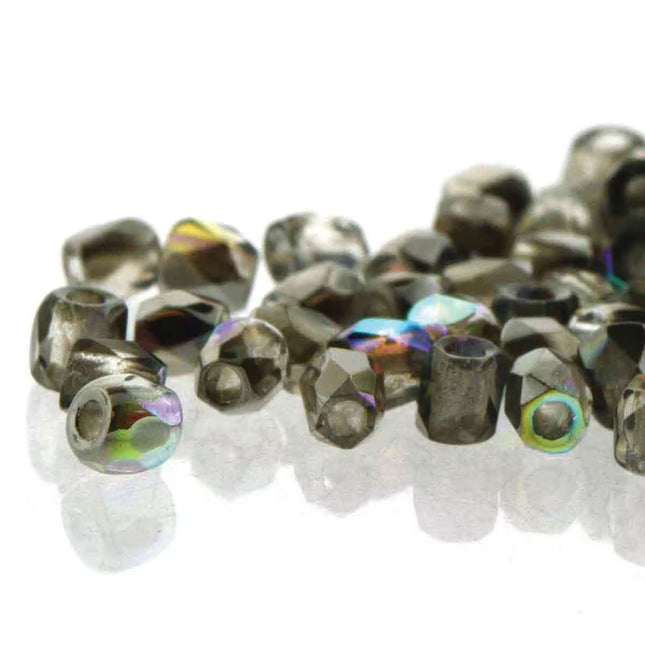 True2 Fire Polish 2mm Round Bead - FPR0200030-98537-47 - Crystal Graphite Rainbow - 50 Bead Package