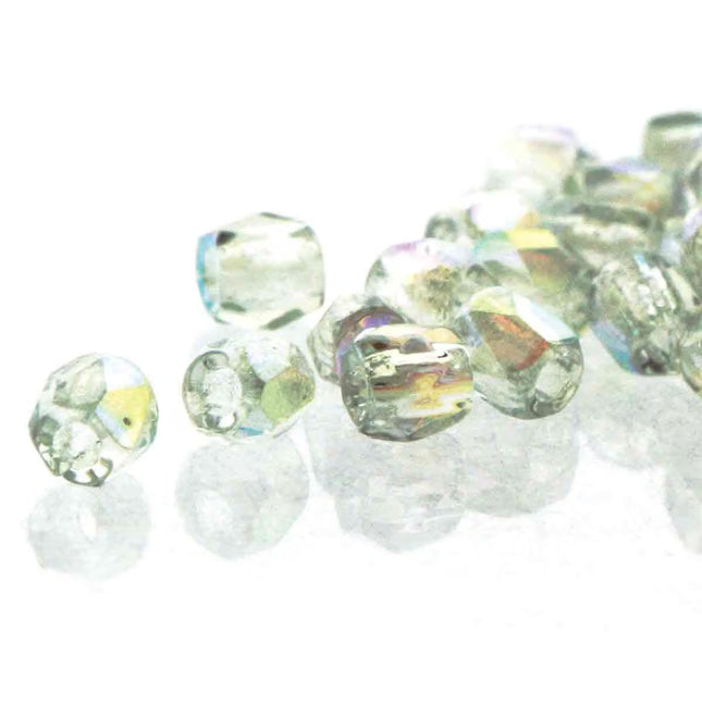 True2 Fire Polish 2mm Round Bead - FPR0200030-98538-35 - Crystal Blue Rainbow - 50 Bead Package