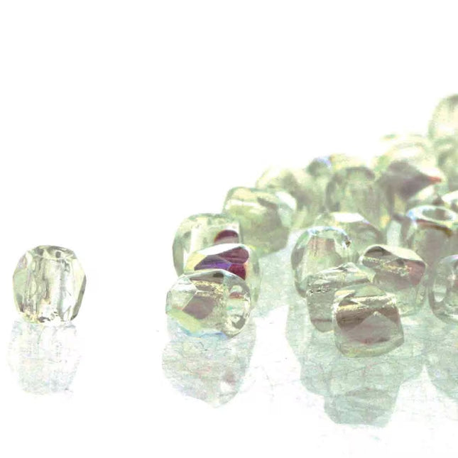 True2 Fire Polish 2mm Round Bead - FPR0200030-98539-48 - Crystal Green Rainbow - 50 Bead Package