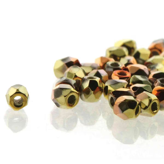 True2 Fire Polish 2mm Round Bead - FPR0200030-98542-38 - Crystal California Gold Rush - 50 Bead Package