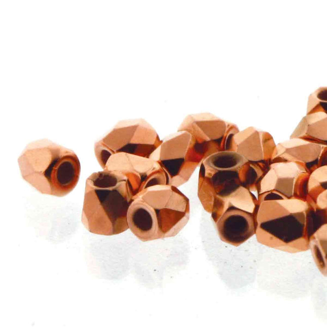 True2 Fire Polish 2mm Round Bead - FPR0200030-CP-41 - Crystal Copper Plated - 50 Bead Package