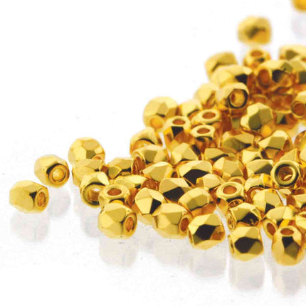 True2 Fire Polish 2mm Round Bead - FPR0200030-GP-28 - Crystal 24kt Gold Plated - 50 Gram Package