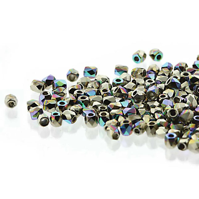 True2 Fire Polish 2mm Round Bead - FPR0200030-NIAB-53 -Crystal Nickel Plated AB - 50 Bead Package