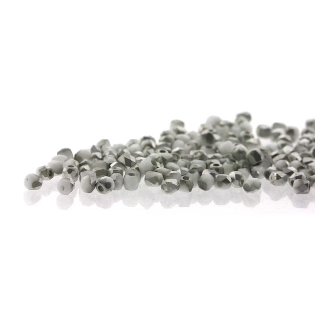 True2 Fire Polish 2mm Round Bead - FPR0203000-27071-16 - Chalk White Labrador Matte - 50 Bead Package