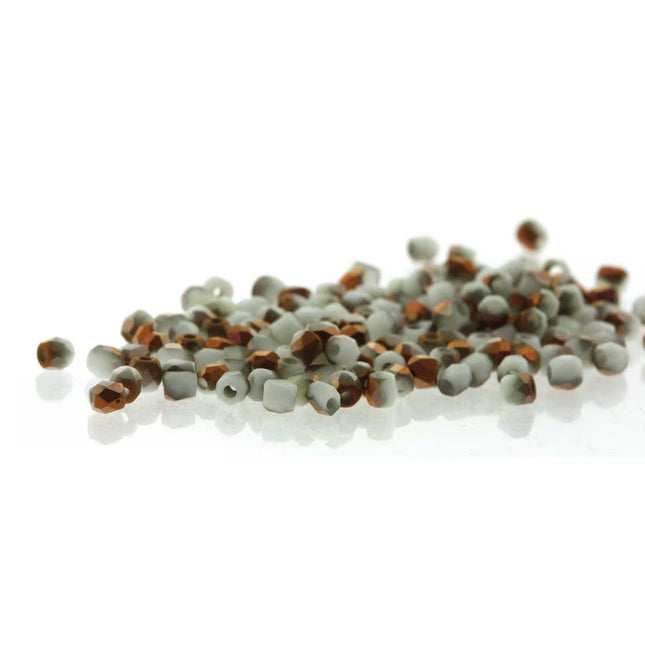 True2 Fire Polish 2mm Round Bead - FPR0203000-27237-17 - Chalk White Sunset Matte - 50 Bead Package