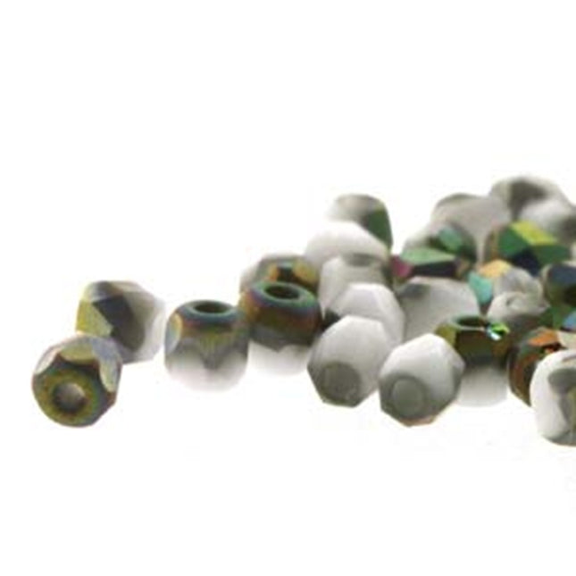 True2 Fire Polish 2mm Round Bead - FPR0203000-28171-19 - Chalk White Vitrail Matte - 50 Bead Package