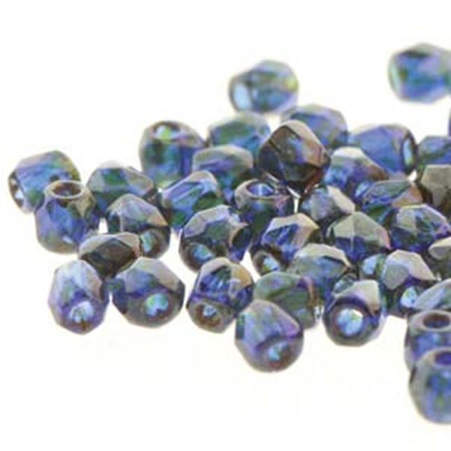True2 Fire Polish 2mm Round Bead - FPR0230090-86800-24 - Cobalt Travertine - 50 Bead Package