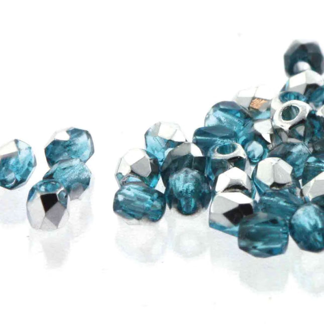 True2 Fire Polish 2mm Round Bead - FPR0260020-27001-7 - Aqua Labrador - 50 Bead Package