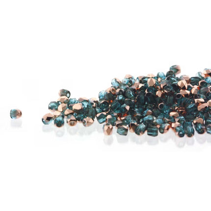 True2 Fire Polish 2mm Round Bead - FPR0260020-27101-3 - Aqua Capri Gold - 50 Bead Package