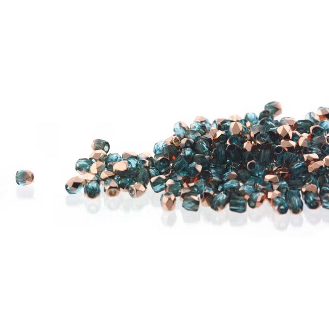 True2 Fire Polish 2mm Round Bead - FPR0260020-27101-3 - Aqua Capri Gold - 50 Bead Package