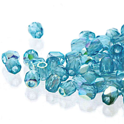 True2 Fire Polish 2mm Round Bead - FPR0260020-28701-2 - Aqua AB - 50 Bead Package