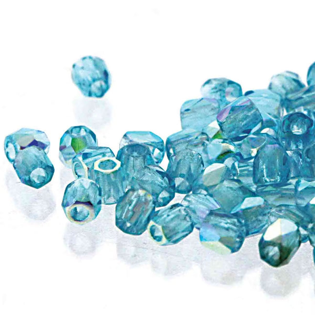 True2 Fire Polish 2mm Round Bead - FPR0260020-28701-2 - Aqua AB - 50 Bead Package