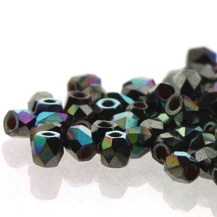 3mm Fire Polish Round - FPR03-23980-14400AB-98 - Jet Hematite AB - 50 Bead Package