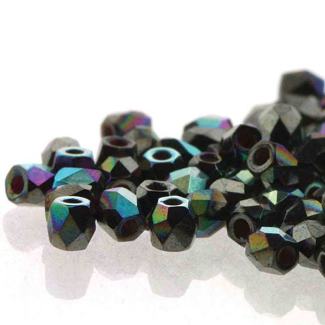 3mm Fire Polish Round - FPR03-23980-14400AB-98 - Jet Hematite AB - 50 Bead Package