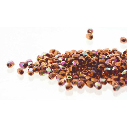 3mm Fire Polish Round - FPR03-30-CPAB-42 - Copper Plate AB - 50 Bead Package
