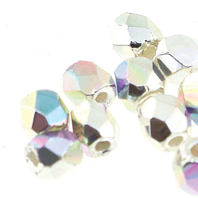 3mm Fire Polish Round - FPR03-30-SLAB-197 - Silver Plate AB - 50 Bead Package