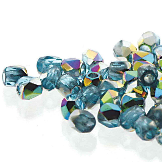 3mm Fire Polish Round - FPR03-60020-28101-19 - Aqua Vitrail - 50 Bead Package